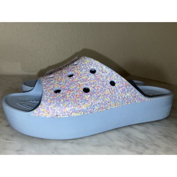 Crocs Women’s 9 Platform Slip On Moon Jelly Blue Glitter Excellent - Picture 9 of 14